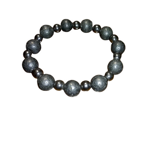 BLACK LAVA & HEMATITE BEADED BRACELET