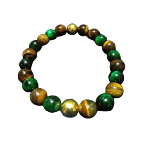 GREEN, BROWN AND GOLD BEADED BRACELET